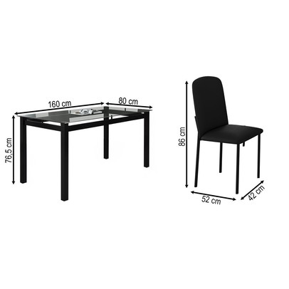 Mesa de Jantar 6 Lugares Tokio Classic com Vidro Preto - Art Panta