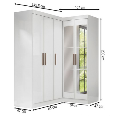 Guarda-Roupa Solteiro Modulado Paris 5 Portas com Espelho Branco - Maxel