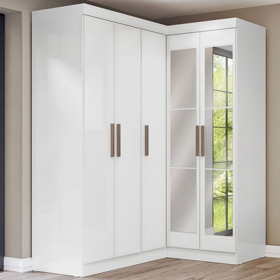 Guarda-Roupa Solteiro Modulado Paris 5 Portas com Espelho Branco - Maxel