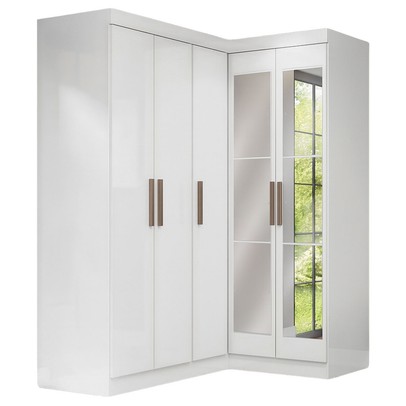 Guarda-Roupa Solteiro Modulado Paris 5 Portas com Espelho Branco - Maxel