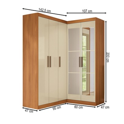Guarda-Roupa Solteiro Modulado Paris 5 Portas com Espelho Cinamomo/Off White - Maxel
