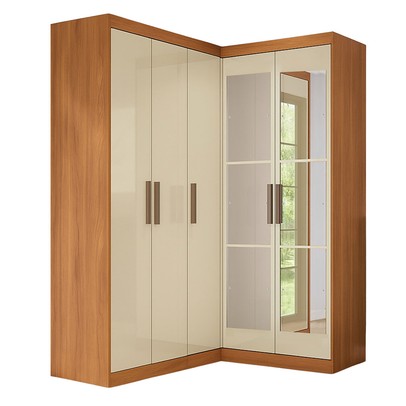 Guarda-Roupa Solteiro Modulado Paris 5 Portas com Espelho Cinamomo/Off White - Maxel