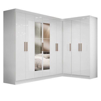 Guarda-Roupa Casal Modulado Paris 9 Portas 2 Gavetas com Espelho Branco - Maxel