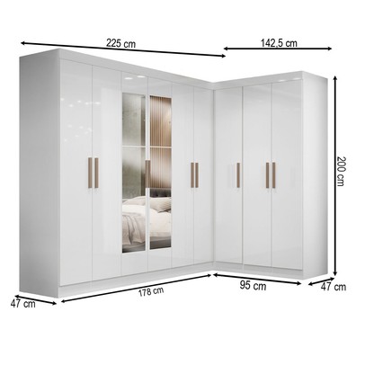 Guarda-Roupa Casal Modulado Paris 9 Portas 2 Gavetas com Espelho Branco - Maxel