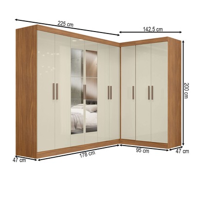 Guarda-Roupa Casal Modulado Paris 9 Portas 2 Gavetas com Espelho Cinamomo/Off White - Maxel