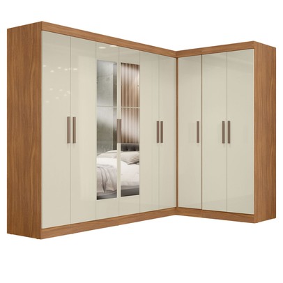 Guarda-Roupa Casal Modulado Paris 9 Portas 2 Gavetas com Espelho Cinamomo/Off White - Maxel