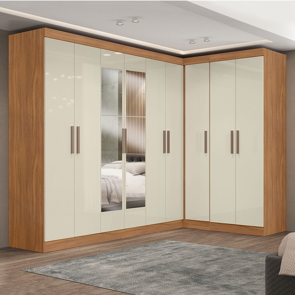Guarda-Roupa Casal Modulado Paris 9 Portas 2 Gavetas com Espelho Cinamomo/Off White - Maxel