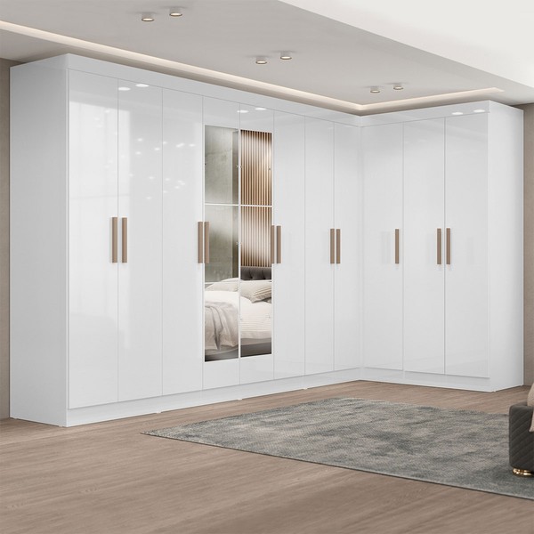 Guarda-Roupa Casal Modulado Paris 11 Portas 4 Gavetas com Espelho Branco - Maxel