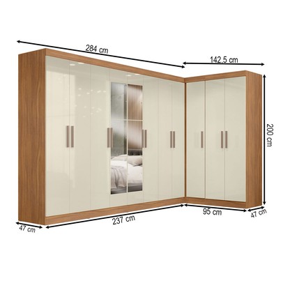 Guarda-Roupa Casal Modulado Paris 11 Portas 4 Gavetas com Espelho Cinamomo/Off White - Maxel