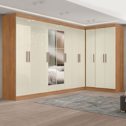 Guarda-Roupa Casal Modulado Paris 11 Portas 4 Gavetas com Espelho Cinamomo/Off White - Maxel