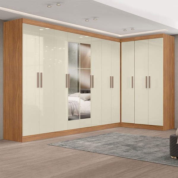 Guarda-Roupa Casal Modulado Paris 11 Portas 4 Gavetas com Espelho Cinamomo/Off White - Maxel