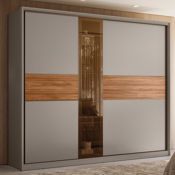 Guarda-Roupa Casal Authentic 2 Portas 6 Gavetas 100% Mdf com Vidro Flex Nogueira/Nude - Demóbile
