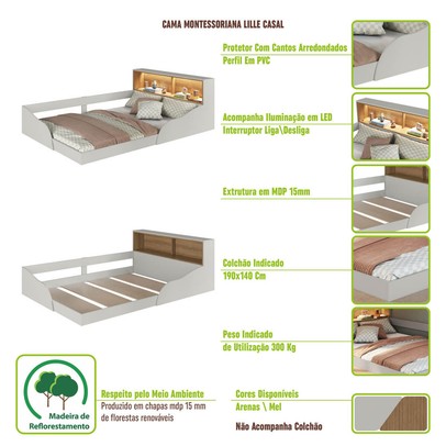 Cama Montessoriana Casal Lille com Led Arenas - Art In Móveis