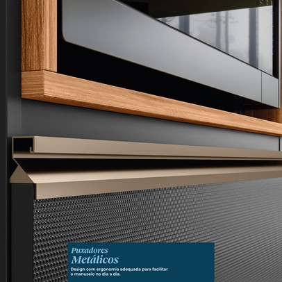 Paneleiro Proença 70 Cm 3 Portas 1 Gaveta 100% Mdf com Vidro Nogueira/Carbono - Demóbile