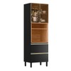 Paneleiro Proença 70 Cm 3 Portas 1 Gaveta 100% Mdf com Vidro Nogueira/Carbono - Demóbile