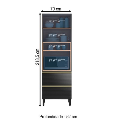 Paneleiro Proença 70 Cm 3 Portas 1 Gaveta 100% Mdf com Vidro Nogueira/Carbono - Demóbile