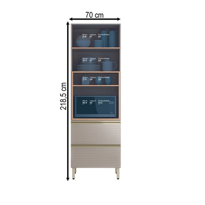 Paneleiro Proença 70 Cm 3 Portas 1 Gaveta 100% Mdf com Vidro Nogueira/Nude - Demóbile