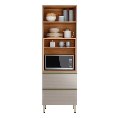 Paneleiro Proença 70 Cm 3 Portas 1 Gaveta 100% Mdf com Vidro Nogueira/Nude - Demóbile