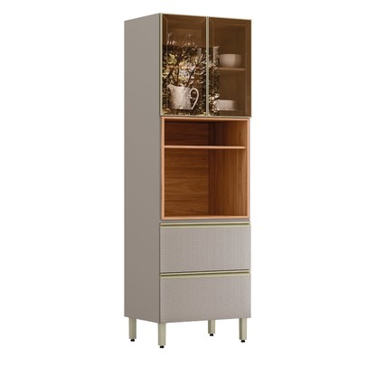 Paneleiro Proença 70 Cm 3 Portas 1 Gaveta 100% Mdf com Vidro Nogueira/Nude - Demóbile