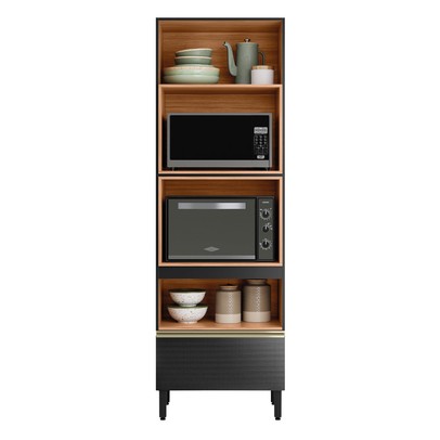 Torre Quente Proença 2 Portas 1 Gaveta 100% Mdf Nogueira/Carbono - Demóbile