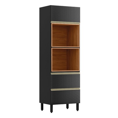 Torre Quente Proença 2 Portas 1 Gaveta 100% Mdf Nogueira/Carbono - Demóbile