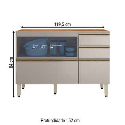 Balcão de Cozinha para Pia Proença 1 Porta 4 Gavetas 100% Mdf Nogueira/Nude - Demóbile