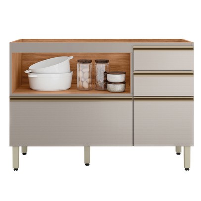 Balcão de Cozinha para Pia Proença 1 Porta 4 Gavetas 100% Mdf Nogueira/Nude - Demóbile