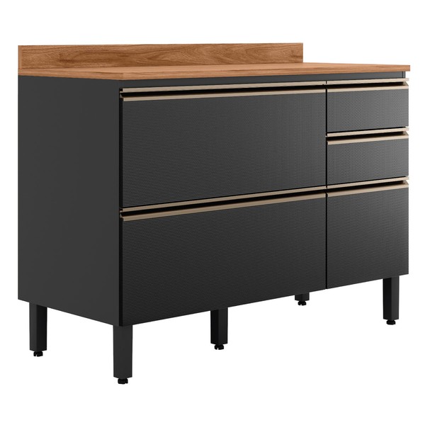 Balcão de Cozinha Proença 1 Porta 4 Gavetas 100% Mdf Nogueira/Carbono - Demóbile