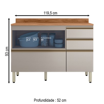 Balcão de Cozinha Proença 1 Porta 4 Gavetas 100% Mdf Nogueira/Nude - Demóbile