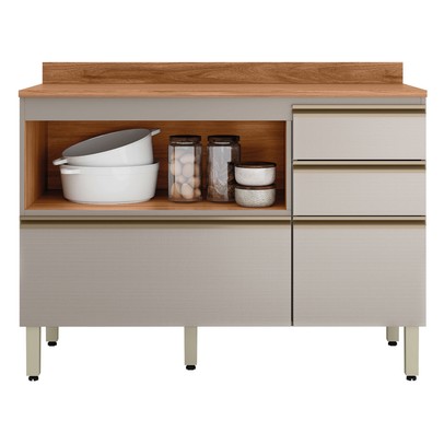 Balcão de Cozinha Proença 1 Porta 4 Gavetas 100% Mdf Nogueira/Nude - Demóbile