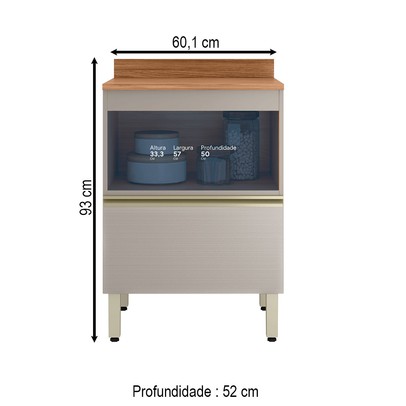 Balcão de Cozinha 60,1 Cm Proença 1 Porta 1 Gaveta 100% Mdf Nogueira/Nude - Demóbile