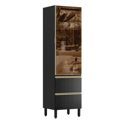 Cristaleira Proença 1 Porta 2 Gavetas 100% Mdf com Vidro Nogueira/Carbono - Demóbile