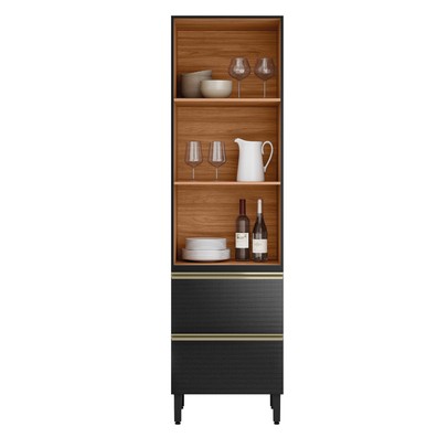 Cristaleira Proença 1 Porta 2 Gavetas 100% Mdf com Vidro Nogueira/Carbono - Demóbile