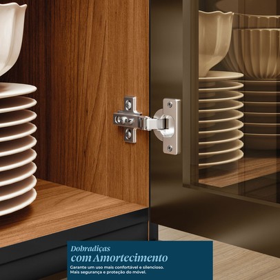 Cristaleira Proença 1 Porta 2 Gavetas 100% Mdf com Vidro Nogueira/Carbono - Demóbile