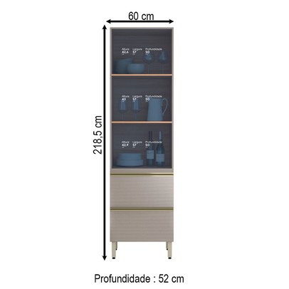 Cristaleira Proença 1 Porta 2 Gavetas 100% Mdf com Vidro Nogueira/Nude - Demóbile