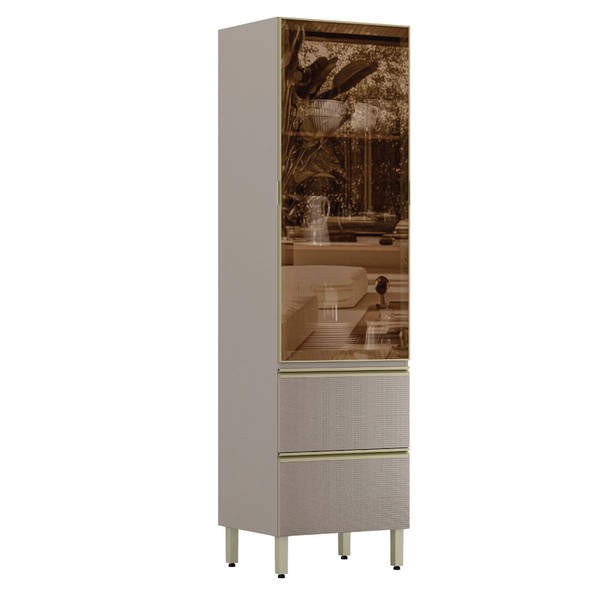 Cristaleira Proença 1 Porta 2 Gavetas 100% Mdf com Vidro Nogueira/Nude - Demóbile