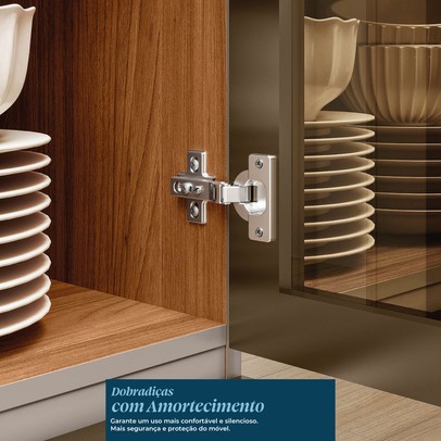 Cristaleira Proença 1 Porta 2 Gavetas 100% Mdf com Vidro Nogueira/Nude - Demóbile