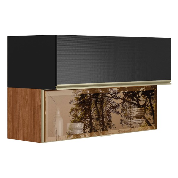 Armário Aéreo Cozinha 120 Cm Proença 2 Portas 100% Mdf com Vidro Nogueira/Carbono - Demóbile