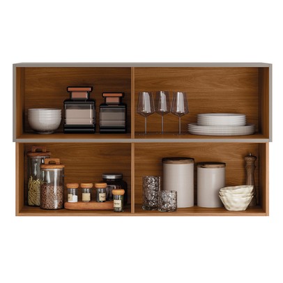 Armário Aéreo Cozinha 120 Cm Proença 2 Portas 100% Mdf com Vidro Nogueira/Nude - Demóbile