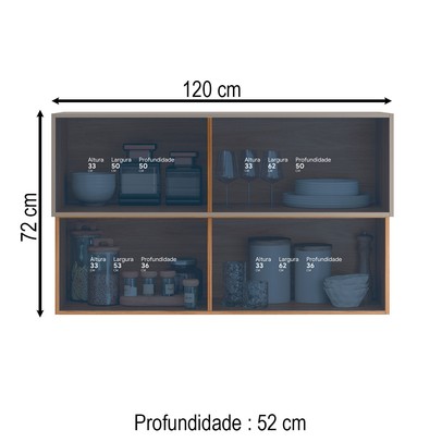 Armário Aéreo Cozinha 120 Cm Proença 2 Portas 100% Mdf com Vidro Nogueira/Nude - Demóbile