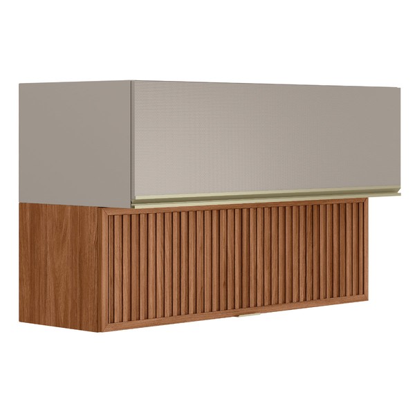 Armário Aéreo Cozinha 120 Cm Proença 2 Portas Ripado 100% Mdf Nogueira/Nude - Demóbile