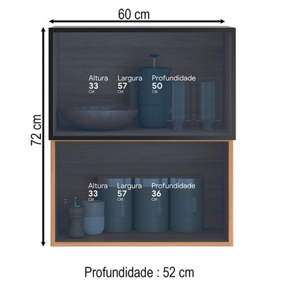 Armário Aéreo Cozinha 60 Cm Proença 2 Portas 100% Mdf Nogueira/Carbono - Demóbile