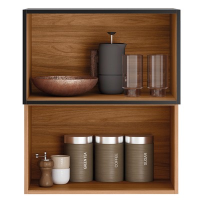 Armário Aéreo Cozinha 60 Cm Proença 2 Portas 100% Mdf Nogueira/Carbono - Demóbile