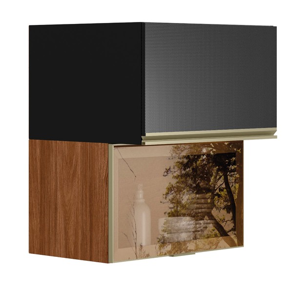 Armário Aéreo Cozinha 60 Cm Proença 2 Portas 100% Mdf com Vidro Nogueira/Carbono - Demóbile