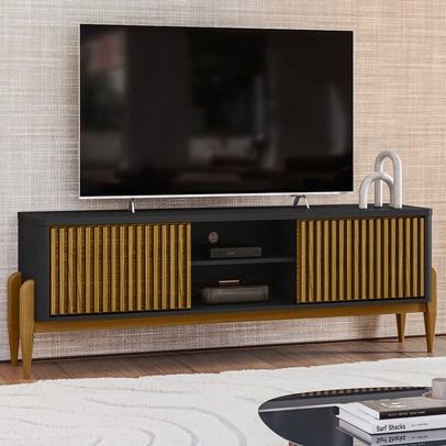 Rack para TV Até 55 Polegadas Sereno 2 Portas 1 Prateleira Preto/Cedro - Olivar Móveis