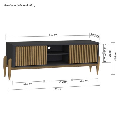 Rack para TV Até 55 Polegadas Sereno 2 Portas 1 Prateleira Preto/Cedro - Olivar Móveis