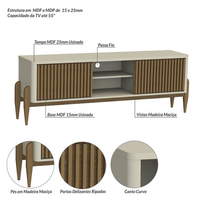 Rack para TV Até 55 Polegadas Sereno 2 Portas 1 Prateleira Off White/Cedro - Olivar Móveis