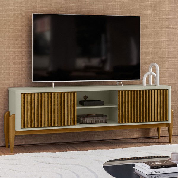Rack para TV Até 55 Polegadas Sereno 2 Portas 1 Prateleira Off White/Cedro - Olivar Móveis