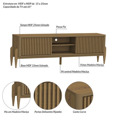 Rack para TV Até 65 Polegadas Sereno 2 Portas 1 Prateleira Cedro - Olivar Móveis