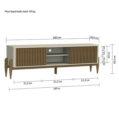 Rack para TV Até 65 Polegadas Sereno 2 Portas 1 Prateleira Off White/Cedro - Olivar Móveis